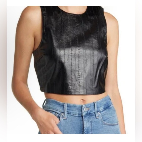 Good American Women’s Faux Leather Crop Top Medium - Picture 2 of 11